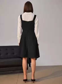 SHEIN Unity Solid Zip Back Asymmetrical Hem Dress Without Blouse - Black - View 2
