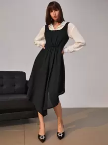 SHEIN Unity Solid Zip Back Asymmetrical Hem Dress Without Blouse - Black - View 3