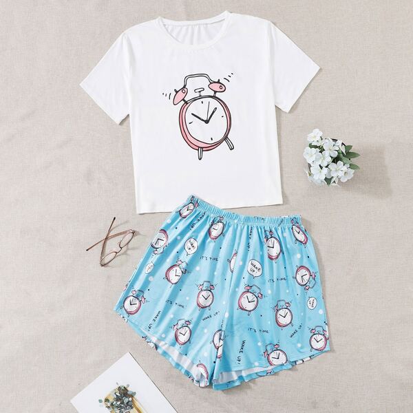 

Plus Clock Print PJ Set, Blue and white