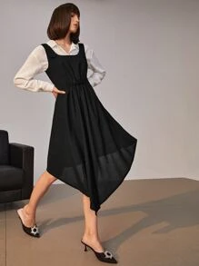 SHEIN Unity Solid Zip Back Asymmetrical Hem Dress Without Blouse - Black - View 5
