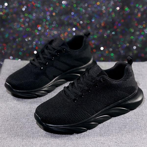 

Lightweight Knit Panel Running Shoes, Black