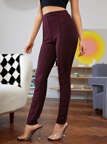 SHEIN BAE Quần màu trơn Giải trí - Màu Tím - Xem 4