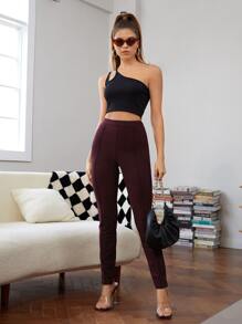 SHEIN BAE Quần màu trơn Giải trí - Màu Tím - Xem 5