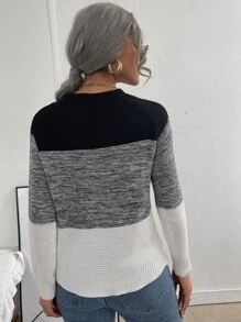 SHEIN LUNE Jersey de color combinado tejido de cable