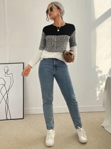 SHEIN LUNE Jersey de color combinado tejido de cable