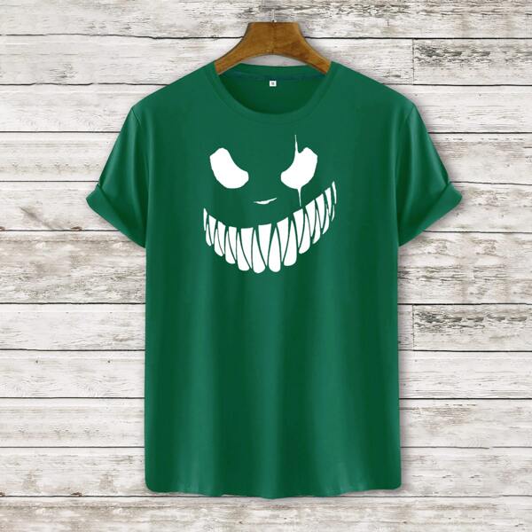 

Men Cartoon Graphic Short Sleeve Tee, Dark green