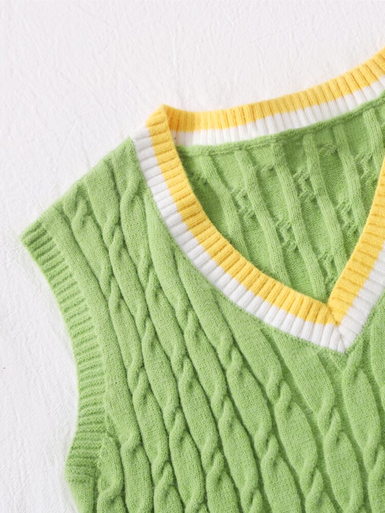 Bloco de cores ocasional Top de malha - Verde Limão - Visão 5