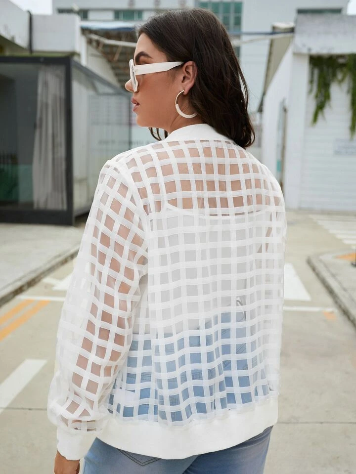 Our Plus Sheer Zip Up Organza Bomber Jacket is such a vibe ROMWE