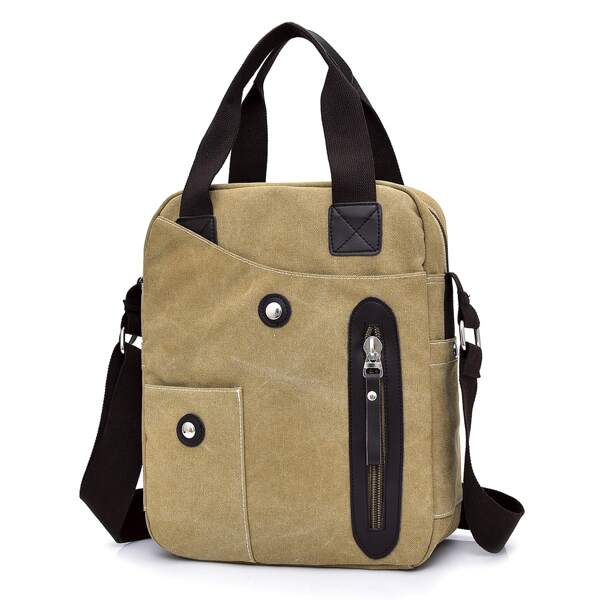 

Men Zip Front Crossbody Bag, Khaki
