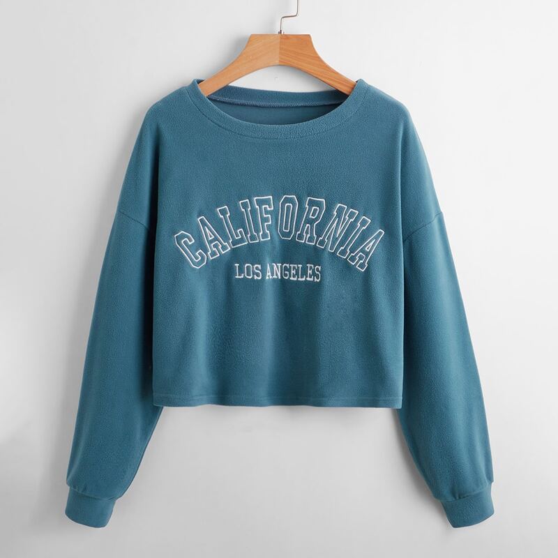 

Letter Graphic Drop Shoulder Sweatshirt, Teal blue
