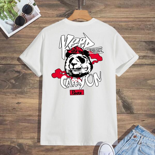 

Men Slogan & Panda Print Tee, White