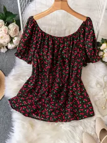 Blusa con estampado de cereza - Multicolor - Ver 1