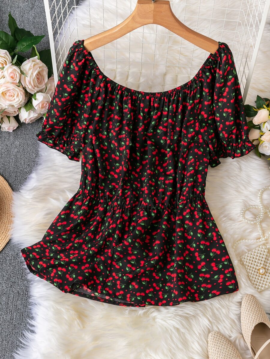 Blusa con estampado de cereza - Multicolor - Ver 1