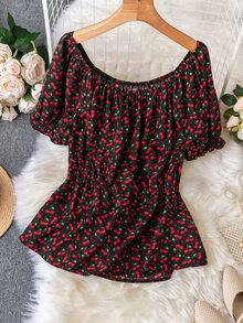Blusa con estampado de cereza - Multicolor - Ver 2