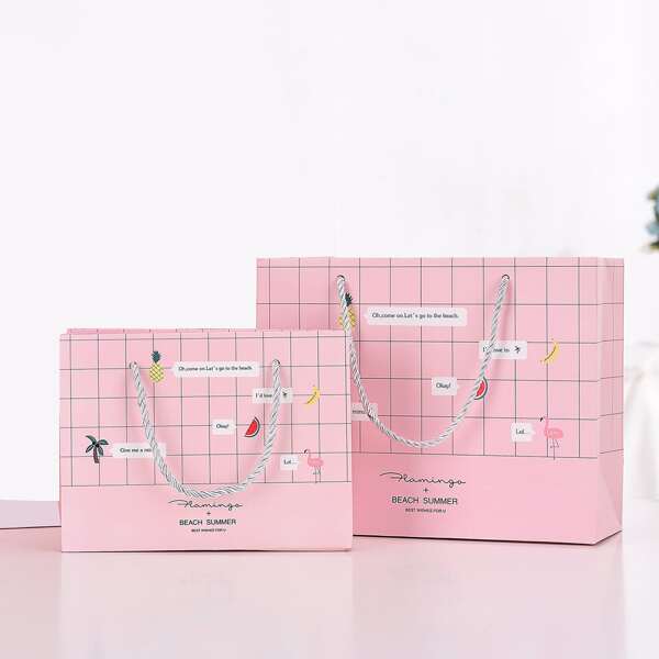 

2pcs Flamingo Print Gift Bag, Pink