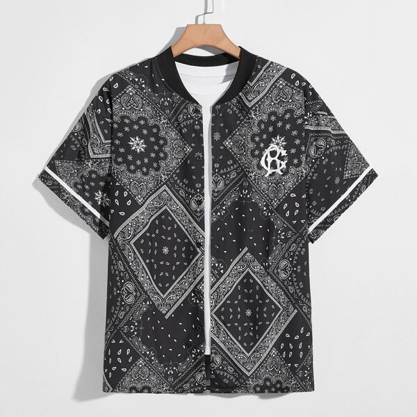 

Men Paisley Print Button Up Shirt, Black