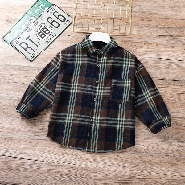 

Toddler Boys Plaid Curved Hem Shirt, Multicolor