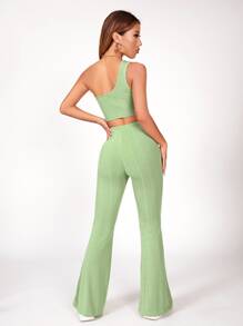 SHEIN PETITE Top corto de un hombro unicolor con pantalones - verde menta - Ver 2