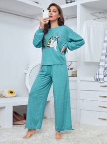 SHEIN Bộ giản dị Con số Giải trí - Màu xanh ngọc - Xem 5