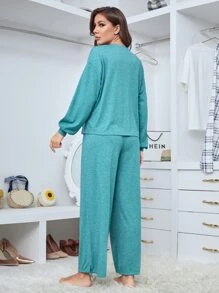SHEIN Bộ giản dị Con số Giải trí - Màu xanh ngọc - Xem 2