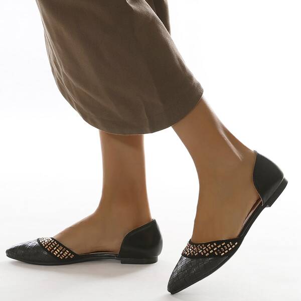 

Straw Detail Ballet Flats, Black