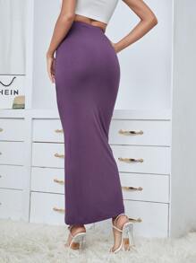 SHEIN Ruched High Waist Maxi Pencil Skirt - Dusty Purple - View 2