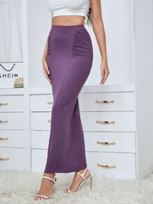 SHEIN Ruched High Waist Maxi Pencil Skirt - Dusty Purple - View 5