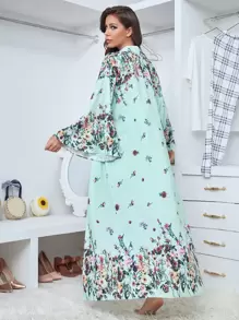 SHEIN Floral Print Lace Detail Slip Nightdress With Robe - Multicolor - View 2