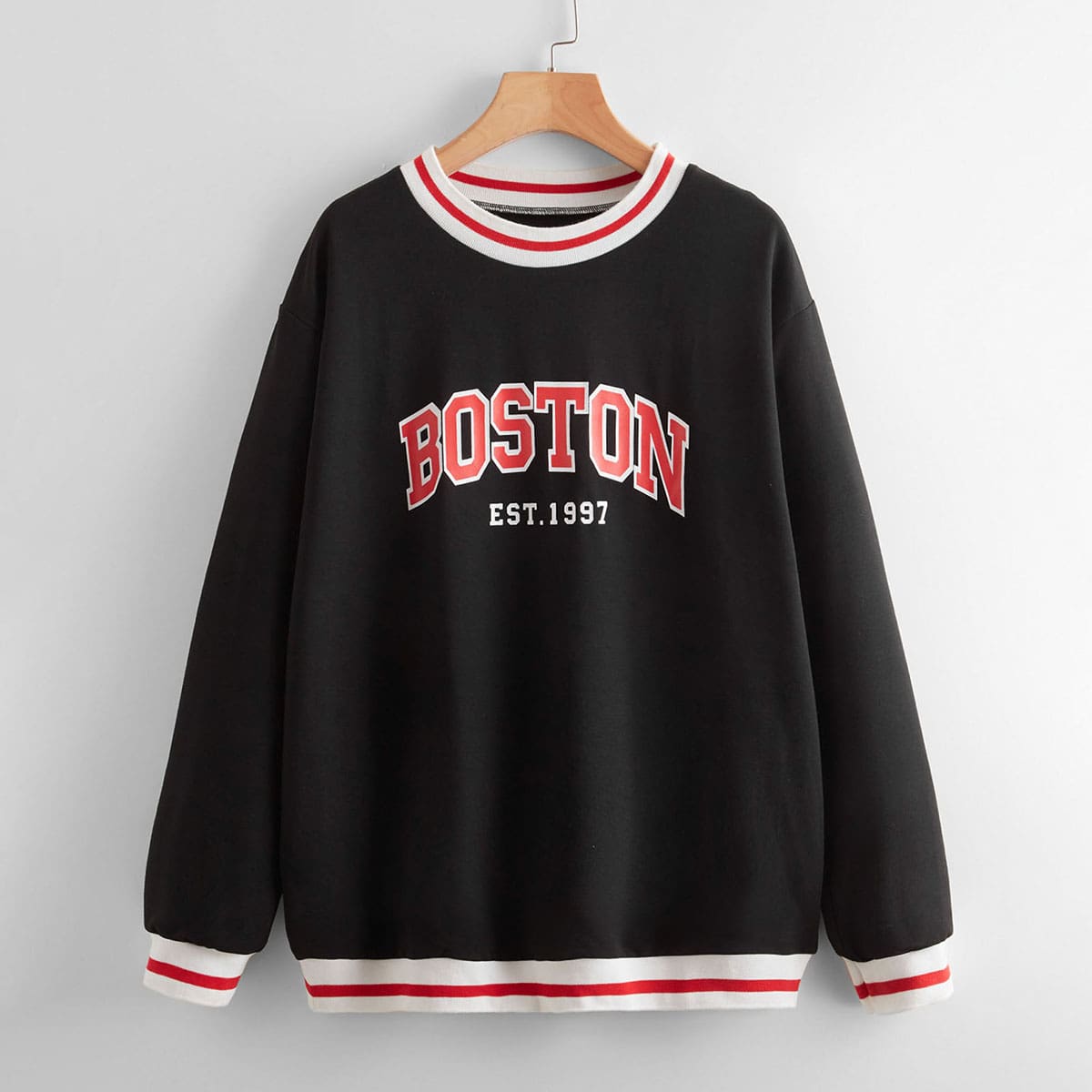 

Letter Contrast Binding Sweatshirt, Black