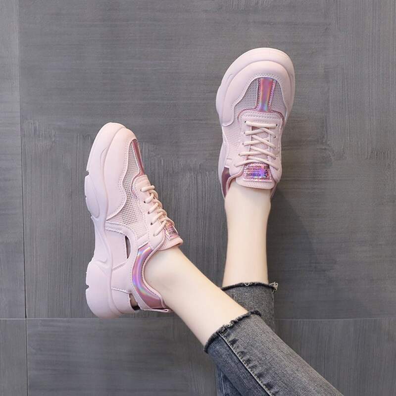 

Lace-up Front Chunky Sneakers, Pink