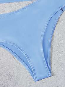 Cut Out One Shoulder Bikini Set, For Summer Beach Vacation - Blue - View 3
