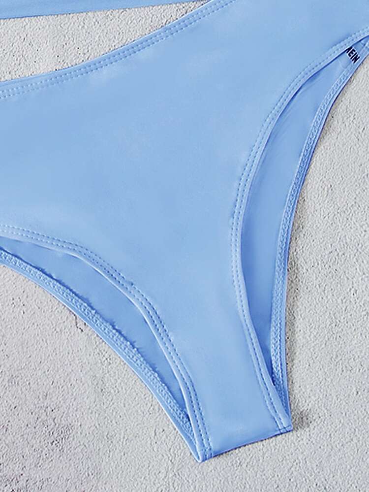Cut Out One Shoulder Bikini Set, For Summer Beach Vacation - Blue - View 3
