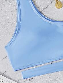 Cut Out One Shoulder Bikini Set, For Summer Beach Vacation - Blue - View 6