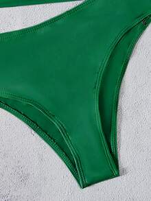 Cut Out One Shoulder Bikini Set, For Summer Beach Vacation - Dark Green - View 3