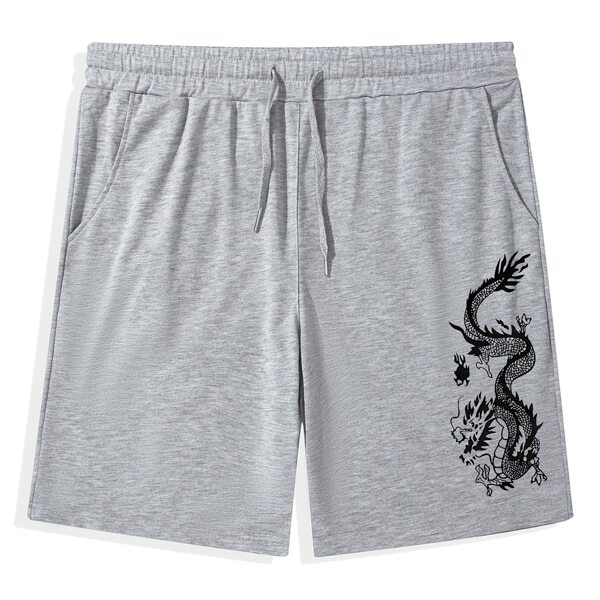 

Guys Chinese Dragon Print Drawstring Shorts, Light grey