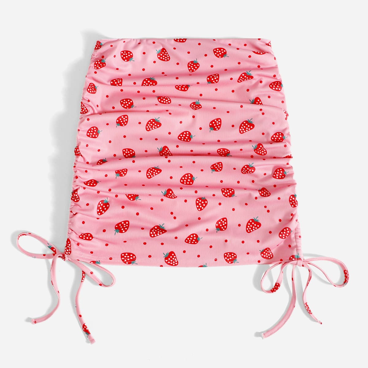 

Strawberry Pattern Drawstring Side Skirt, Pink