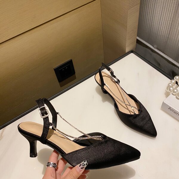 

Rhinestone Decor Slingback Pumps, Black