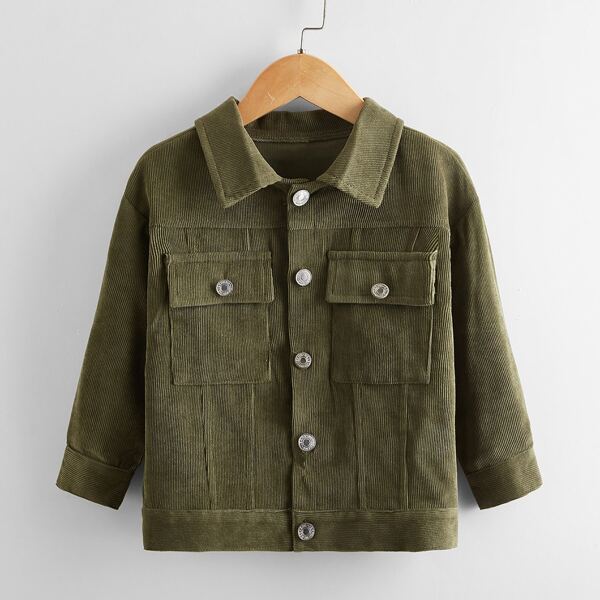 

Toddler Boys Corduroy Flap Pockets Trucker Coat, Army green