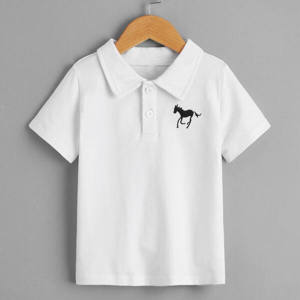 

Toddler Boys Horse Embroidery Polo Shirt, White