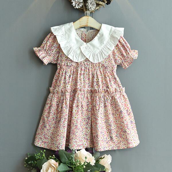 

Toddler Girls Ditsy Floral Peter Pan Collar Dress, Pink