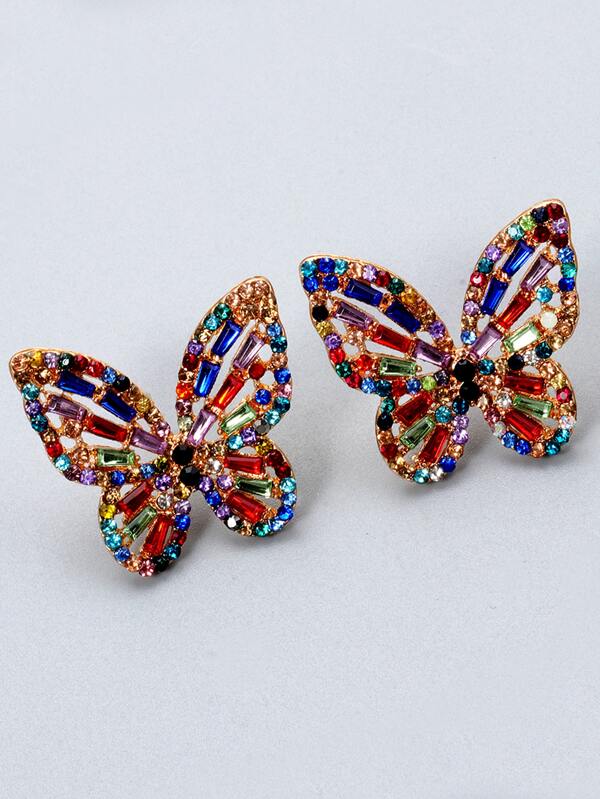 juran Rhinestone Butterfly Decor Stud Earrings