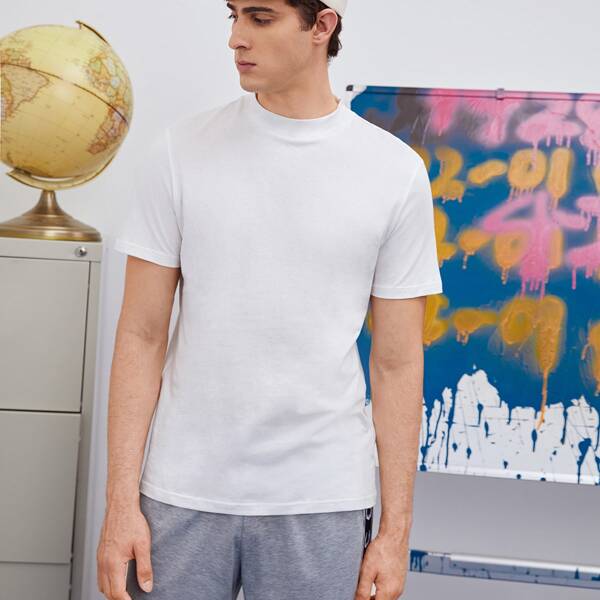 

Men Solid Mock Neck Tee, White