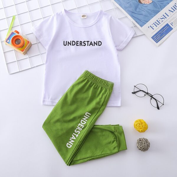 

Toddler Boys Letter Graphic Tee With Sweatpants, Multicolor