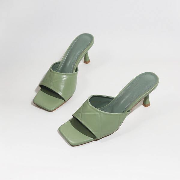

Minimalist Quilted Embossed Mules, Green