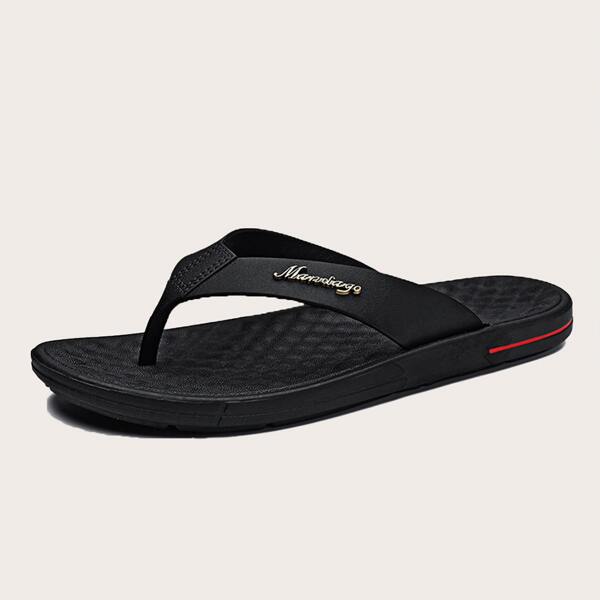 

Men Letter Decor Flip Flops, Black