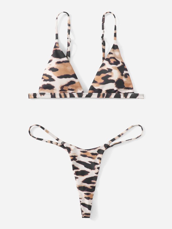 Summer Beach Leopard Triangle Thong Bikini
