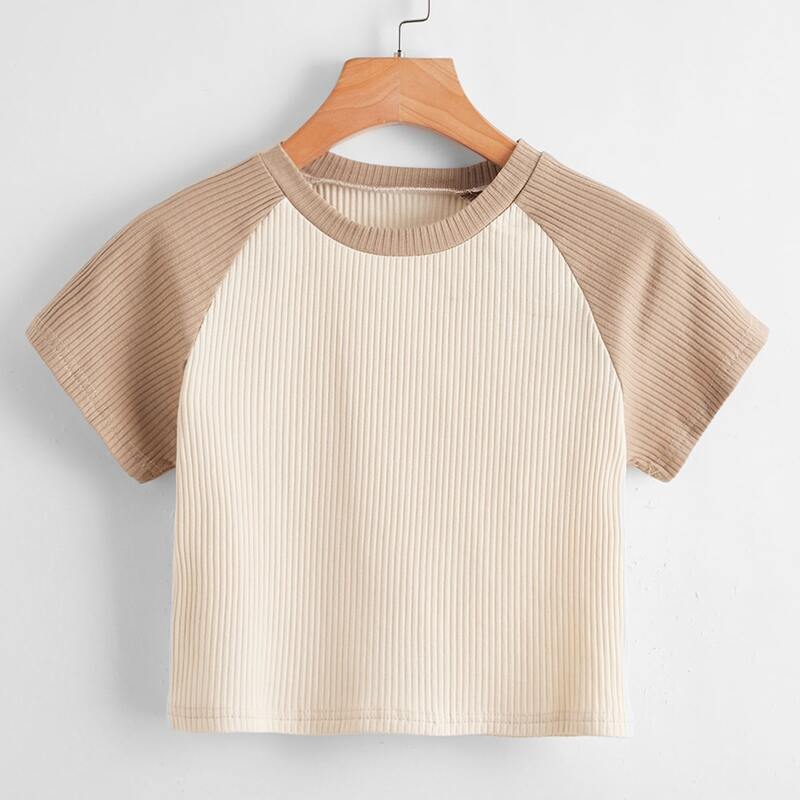 

Colorblock Ribbed Baseball Tee, Multicolor