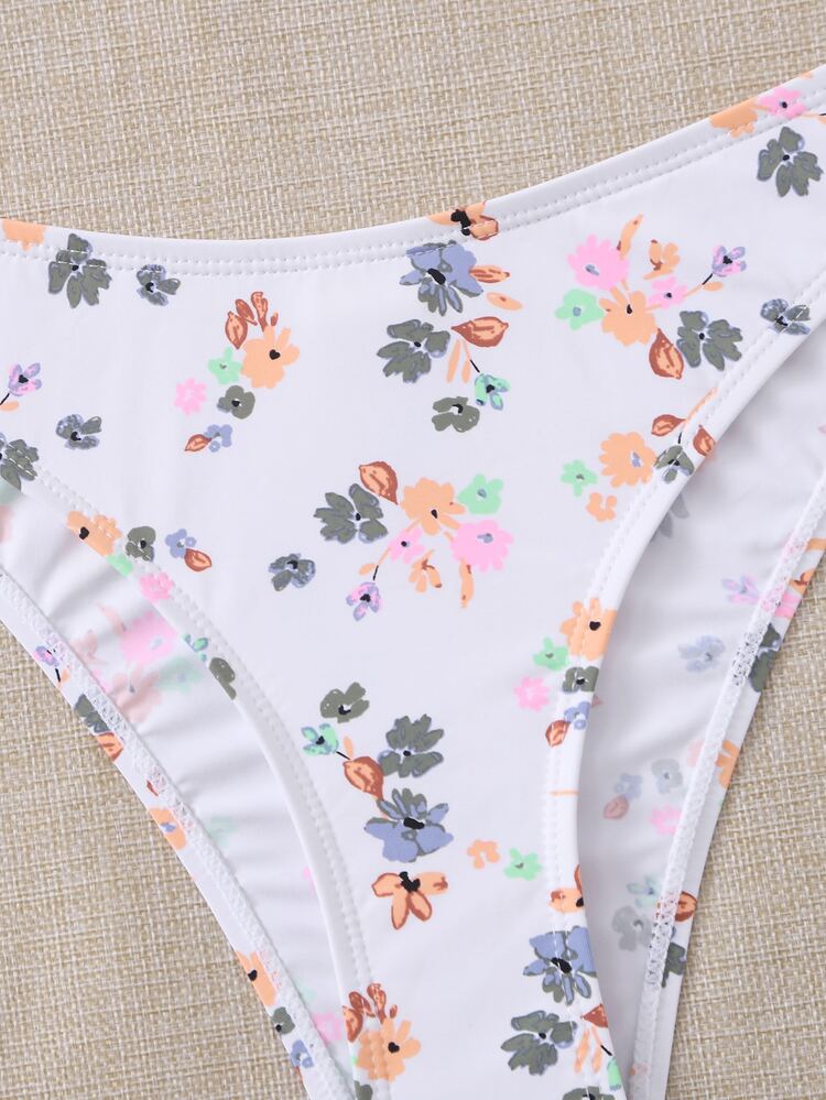 Floral V Wired Bikini For Summer Beach Vacation - Multicolor - View 5