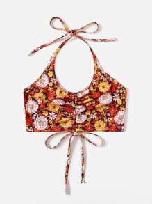 ROMWE Áo hai dây Dây kéo Xù Hoa Tất cả trên in Boho - Nhiều màu - Xem 1