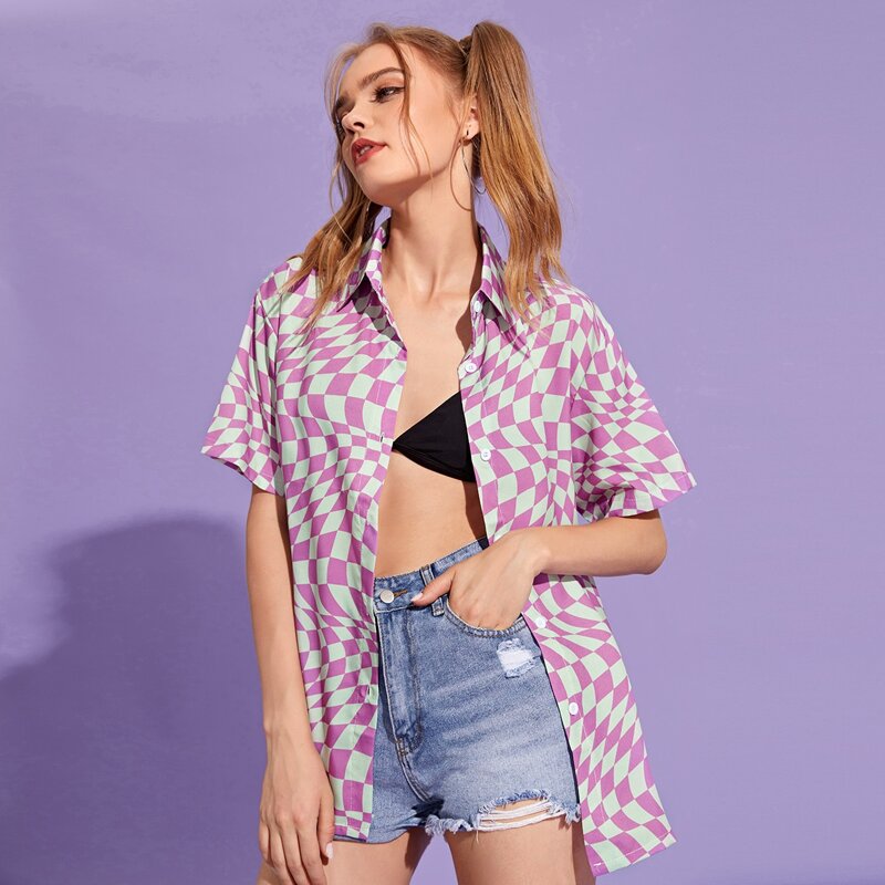 

Plaid Button Front Blouse, Multicolor